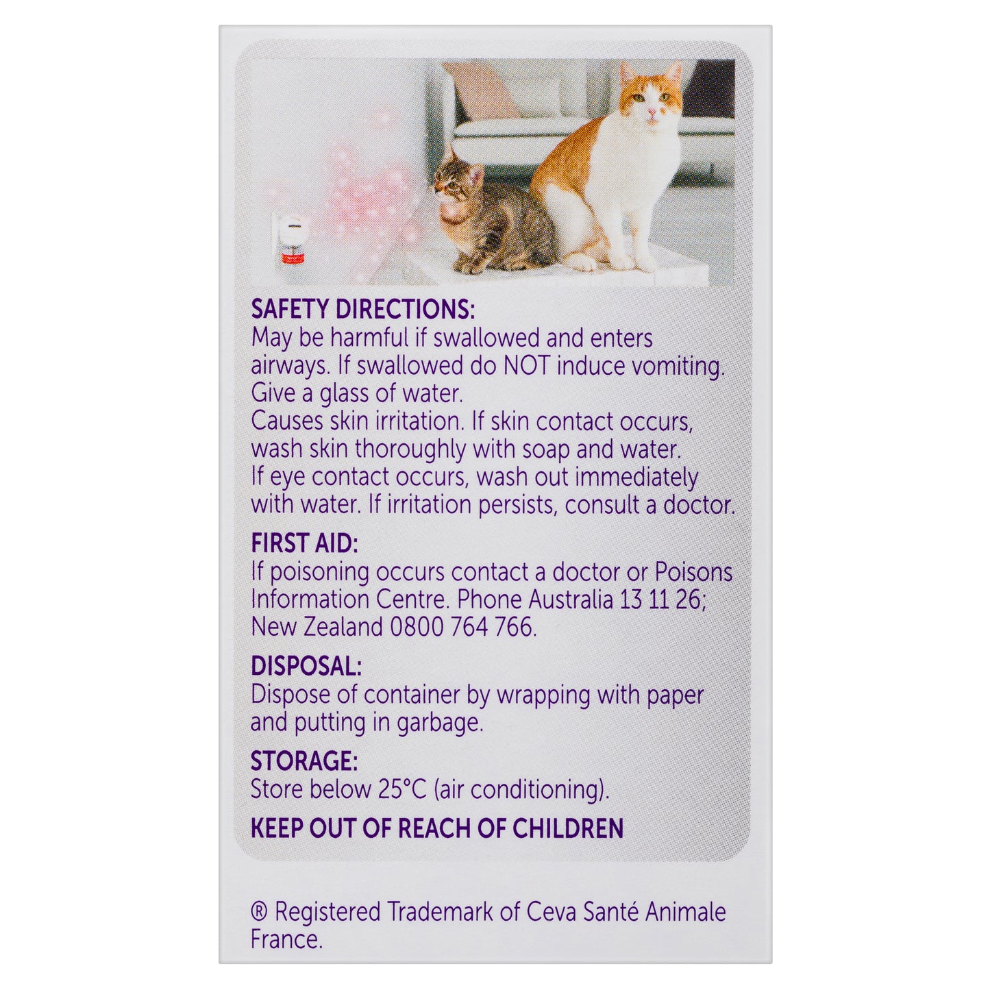 Packaging of Feliway Friends Refill, listing Safety Directions